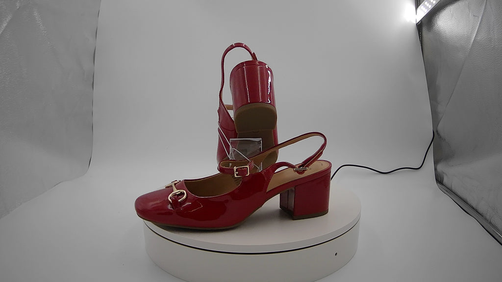 Women's Lucky Square Toe Mary Jane Heel with Memory Foam Insole - A New Day Red 8: Faux Leather, Block Heel, Buckle Closure