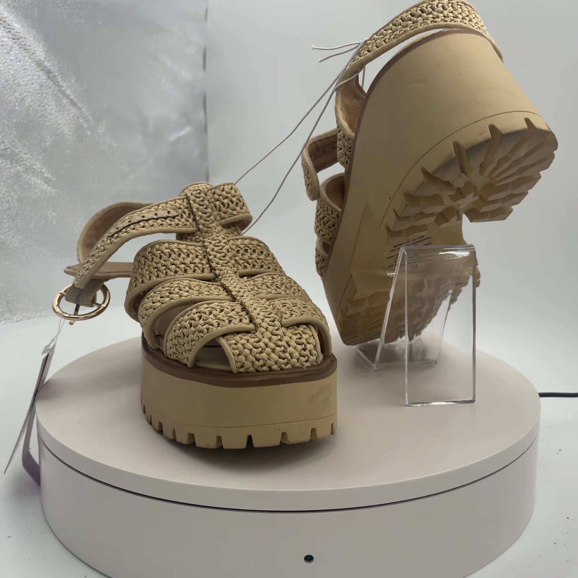 Women's Elide Raffia Fisherman Platform Heels With Memory Foam Insole - Wild Fable Tan 7.5: Wedge, Buckle Closure