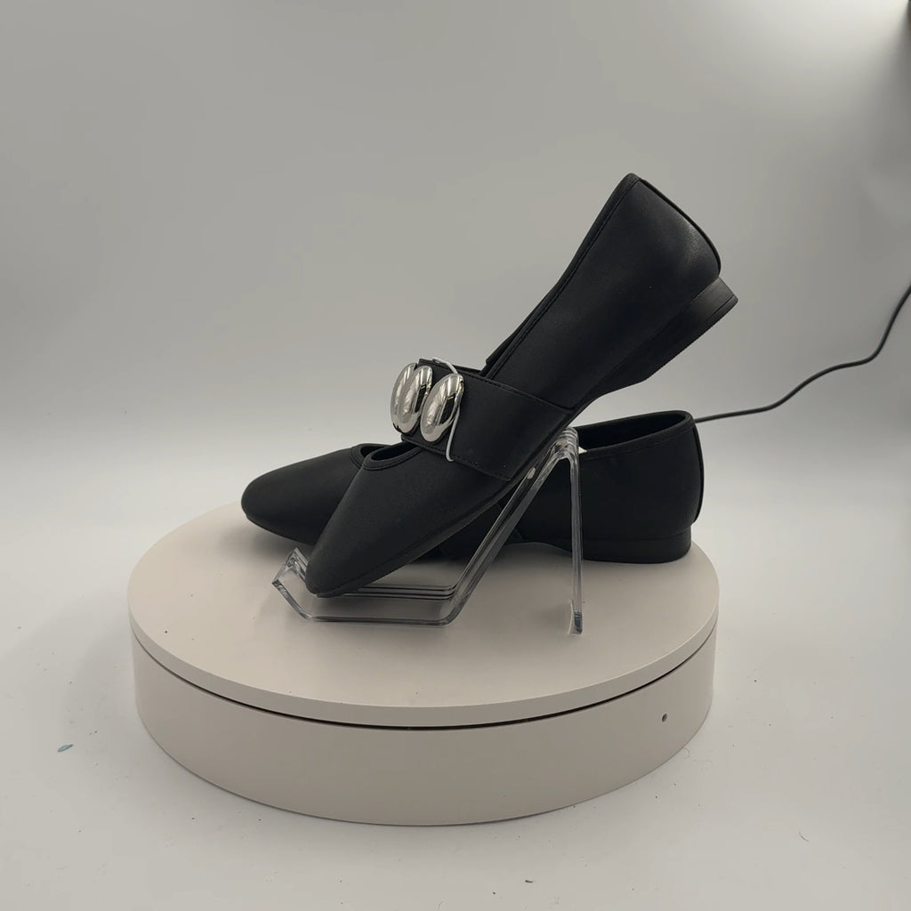 Women’s Genevieve Oversized Dome Stud Mary Jane Flats With Memory Foam Insole – A New Day Black 8