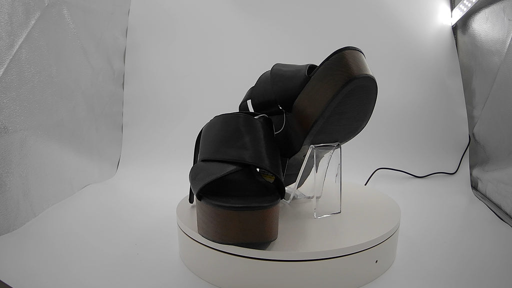 Women's Naomi Wood Wedge Heels with Memory Foam Insole - Universal Thread Black 11: Ankle Strap, Open Toe, Buckle Closure