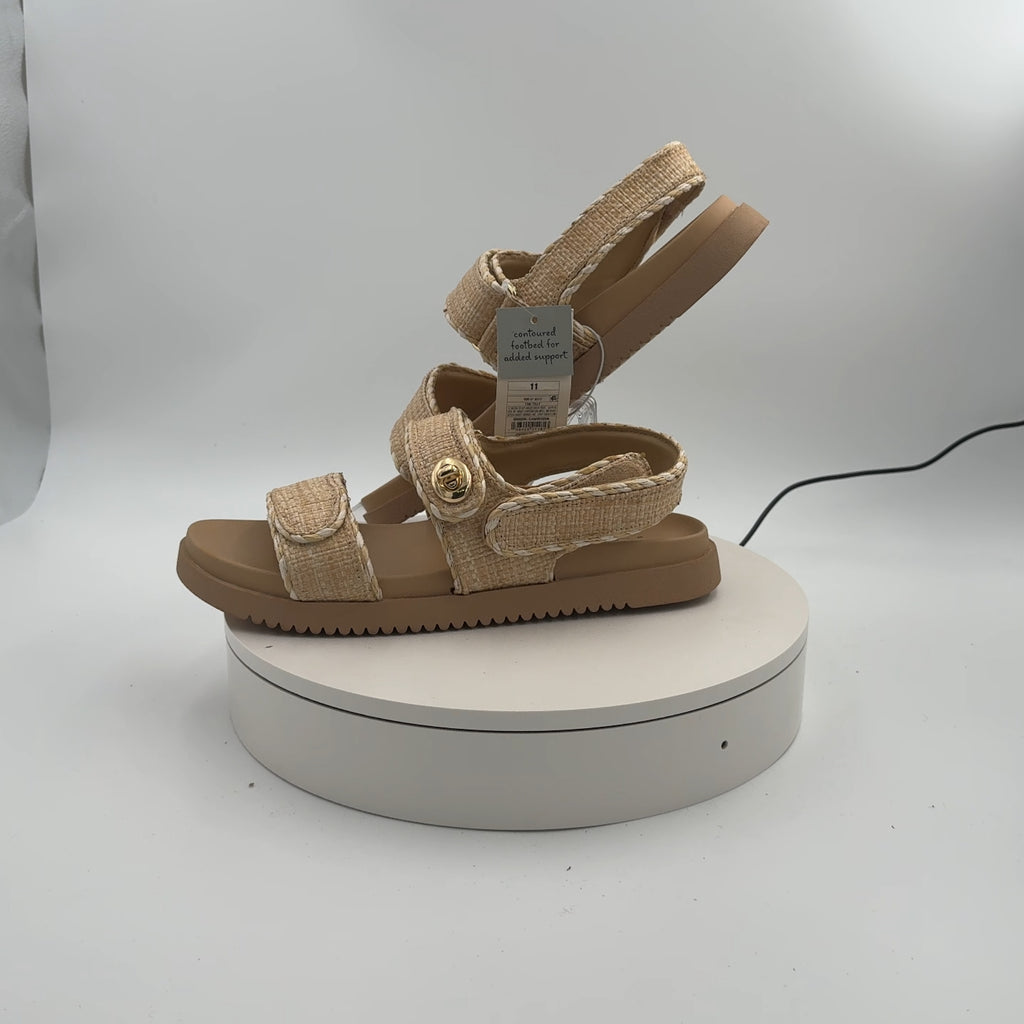 Women's Tilly Raffia Platform Footbed Sandals - A New Day Tan 11: Cushioned Insole, Hook And Loop Closure