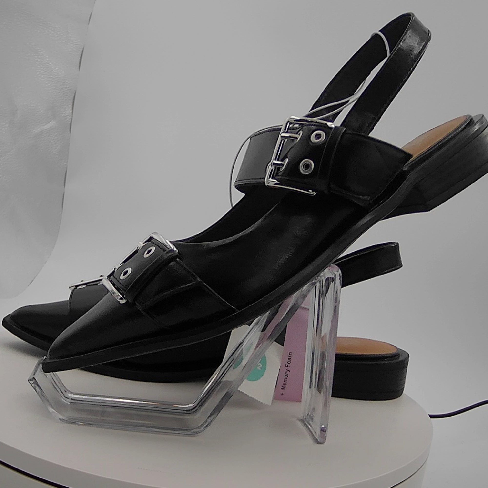 Women's Peyton Double Buckle Slingback Flats With Memory Foam Insole - Wild Fable Black 8.5: Medium Width, Block Heel