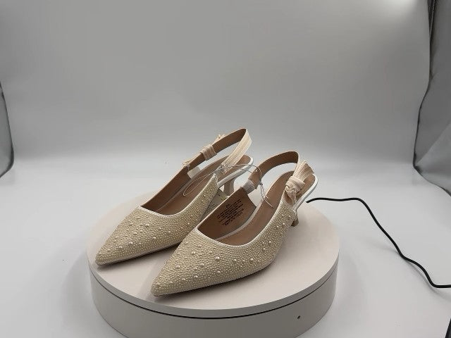 Women's Milan Pearl Slingback Heels - A New Day Ivory 8.5: Satin Pointed Toe, Cushioned Insole