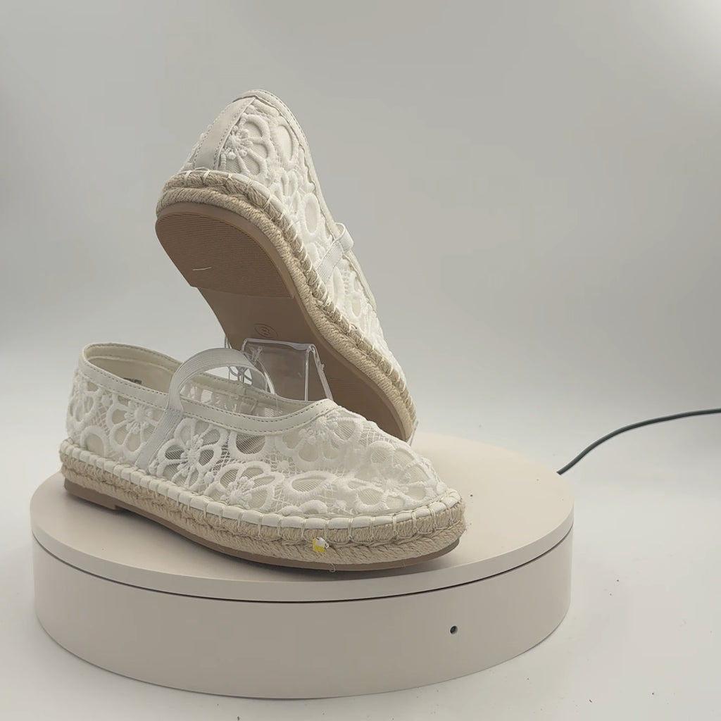 Women's Celia Floral Lace Mary Jane Espadrille Flat With Memory Foam Insole - Universal Thread White 8: Breathable Mesh, Pull-On Style
