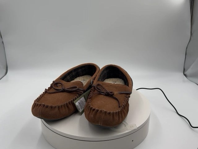 Men's Topher Moccasin Slippers - Goodfellow & Co Chestnut 11: Suede Upper, Indoor/Outdoor Sole, Slip-On Design