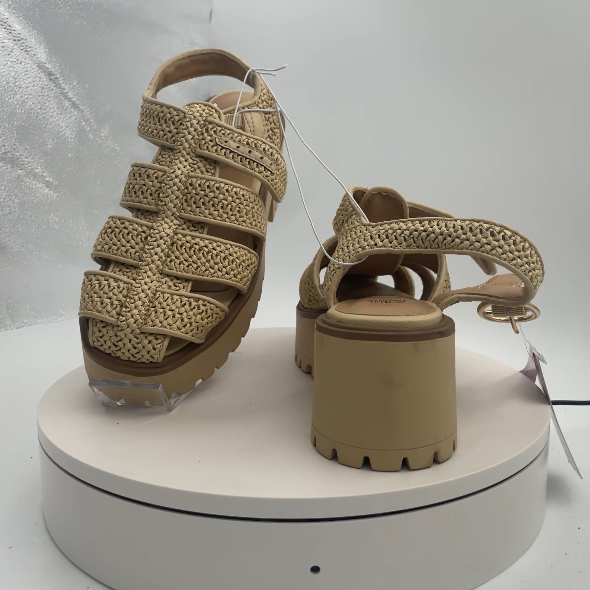 Women's Elide Raffia Fisherman Platform Heels With Memory Foam Insole - Wild Fable Tan 7.5: Wedge, Buckle Closure