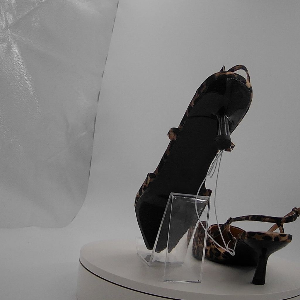 Women's Annette Satin Slingback Heels With Memory Foam Insole - A New Day Light Brown 8.5: Leopard Spot Pattern