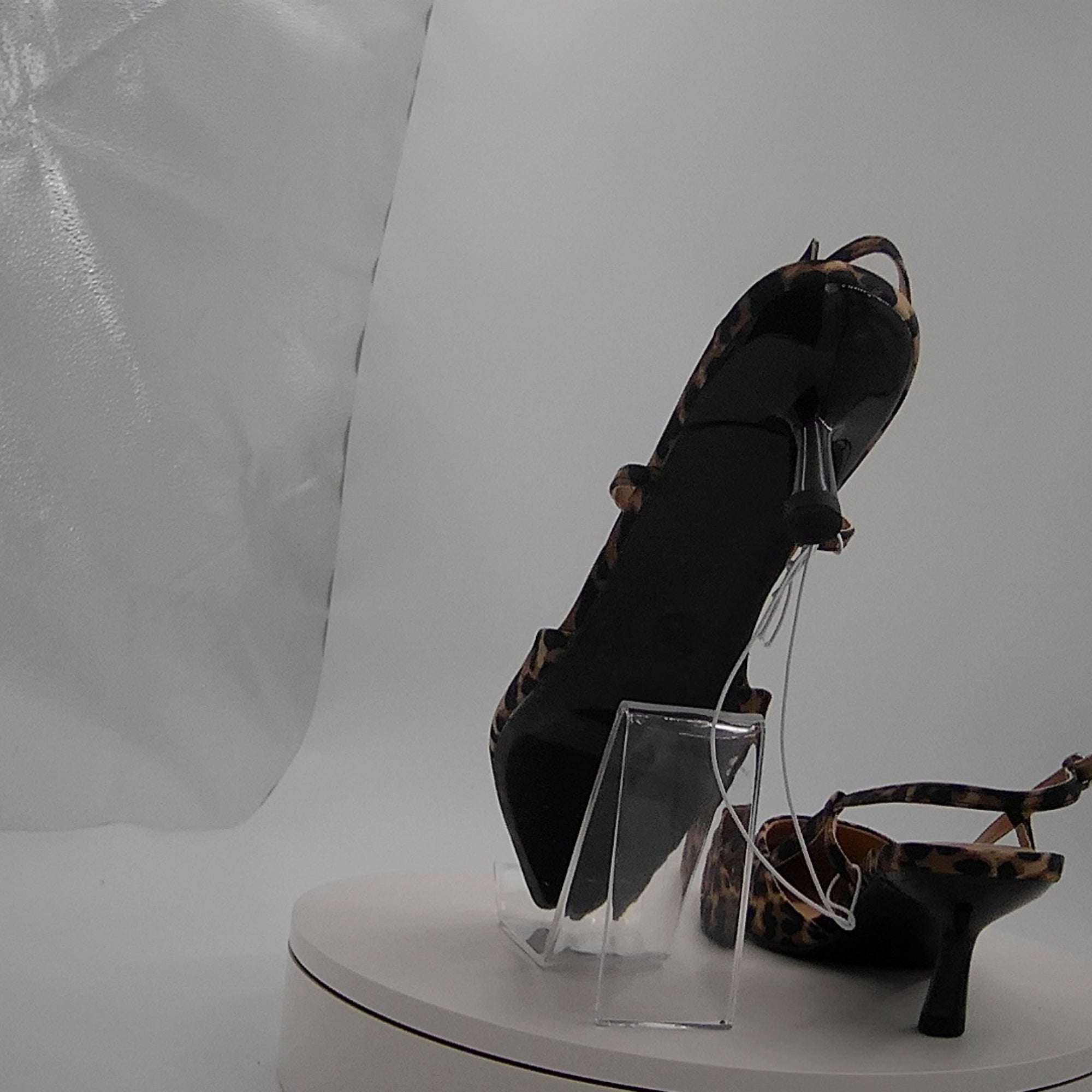 Women's Annette Satin Slingback Heels With Memory Foam Insole - A New Day Light Brown 8.5: Leopard Spot Pattern