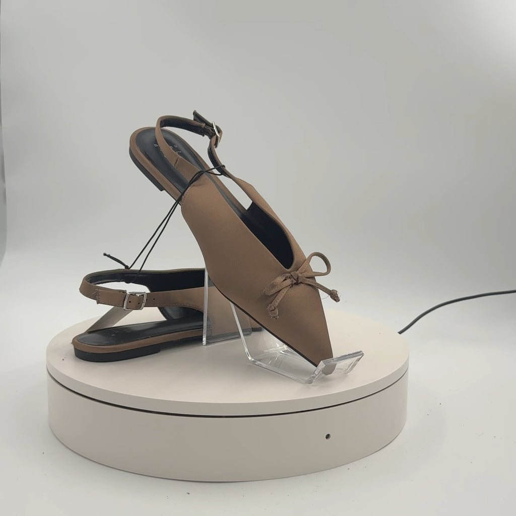 Women’s Camille Satin Slingback Bow Flats - A New Day Taupe 8