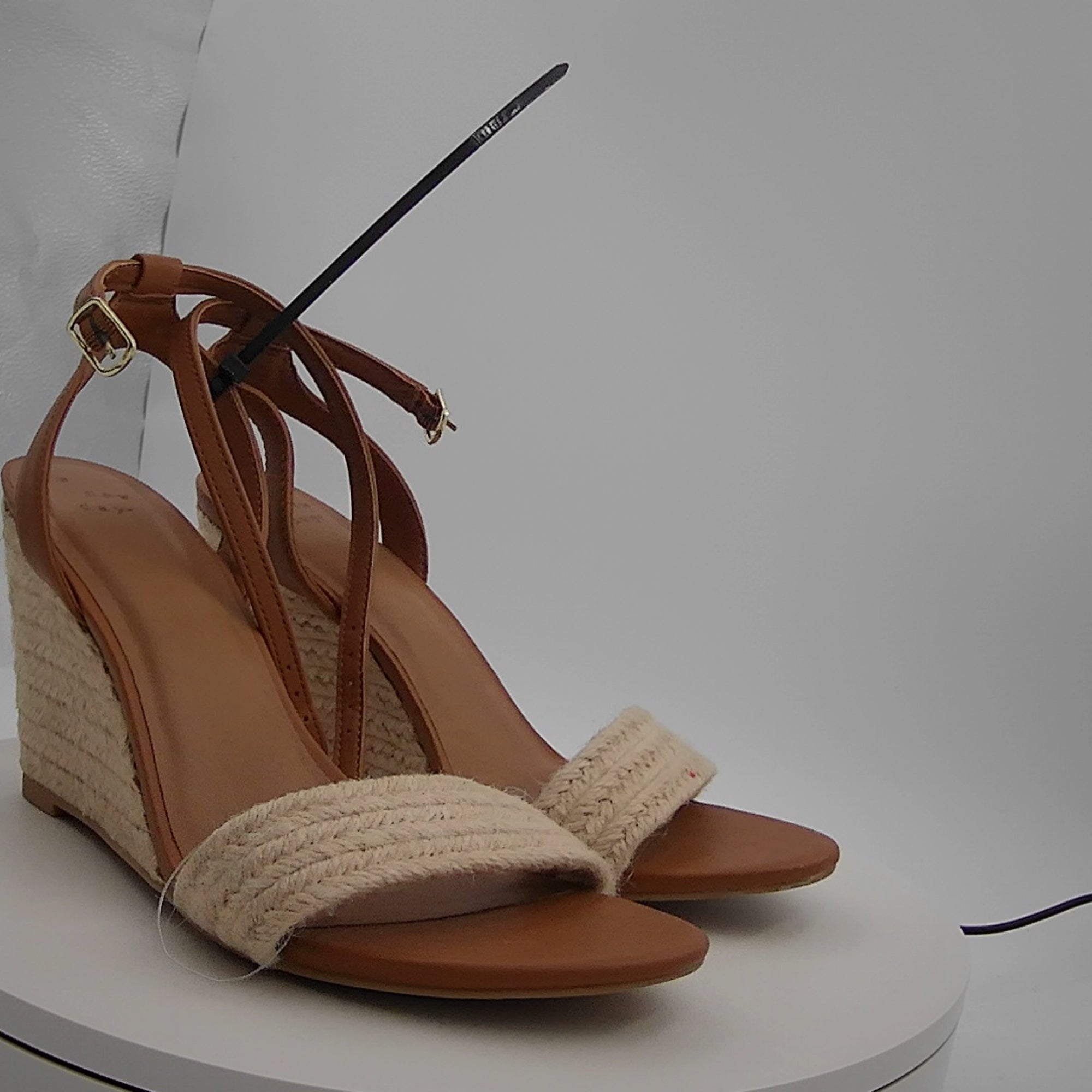 Women's Tish Single Band Ankle Strap Wedge Heels With Memory Foam Insole - A New Day Tan 8: Open Toe, Platform Heel, Medium Width