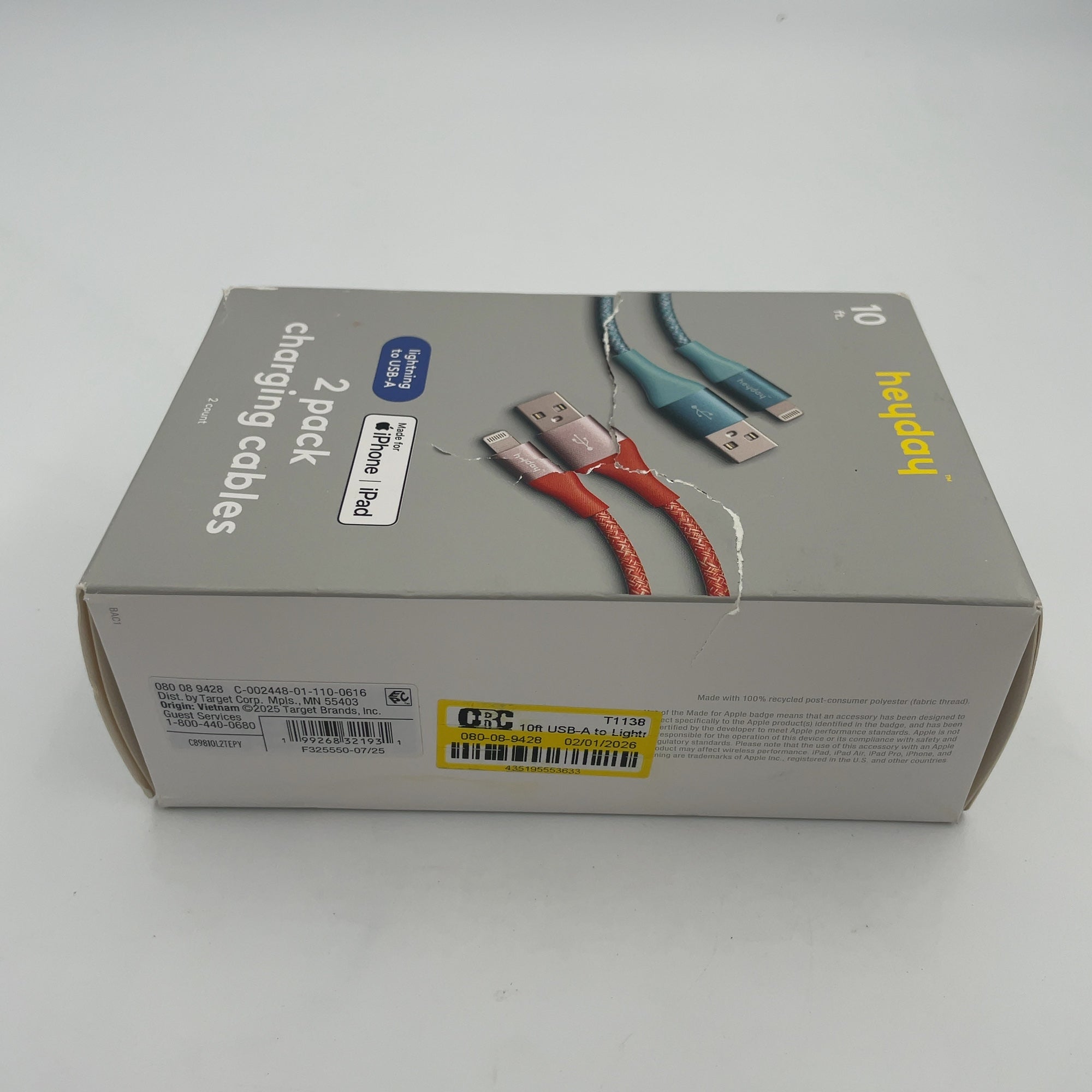 10ft USB-A to Lightning Braided Cable - 2pk - heyday Turquoise Poppy (Please be advised that sets may be missing pieces or otherwise incomplete.)