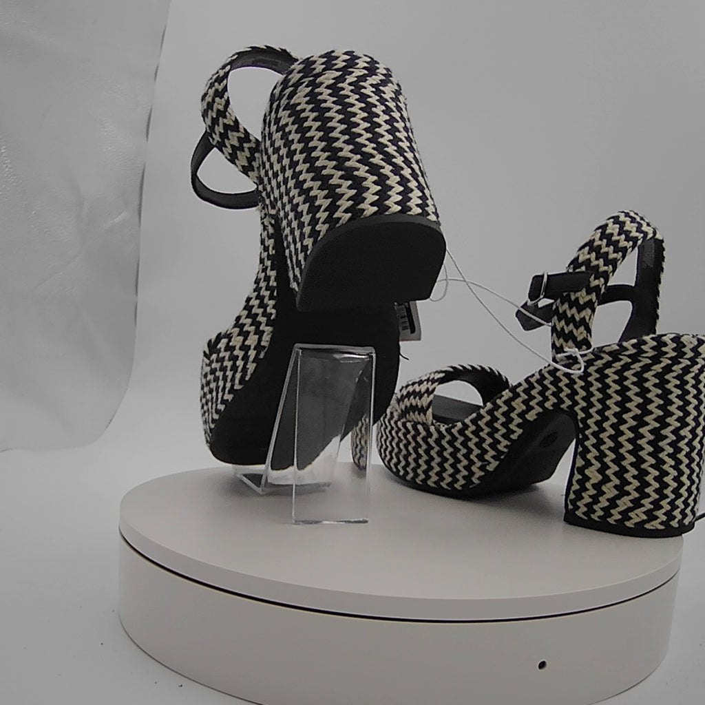 Women's Madeline Woven Platform Sandal Heels With Memory Foam Insole - Universal Thread Black 10: Ankle Strap, Block Heel