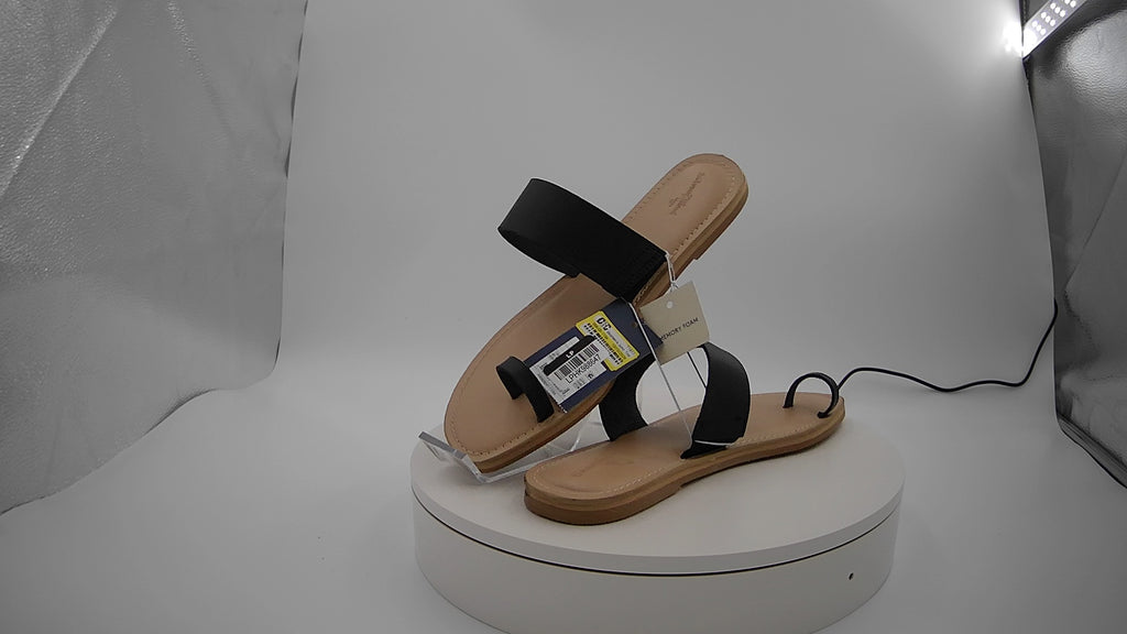 Women's Juno Toe Ring Flat Sandals - Universal Thread Black 9.5: Slip On, Memory Foam, Flexible Outsole
