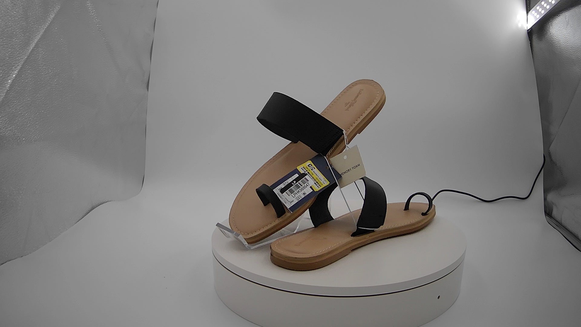 Women's Juno Toe Ring Flat Sandals - Universal Thread Black 9.5: Slip On, Memory Foam, Flexible Outsole