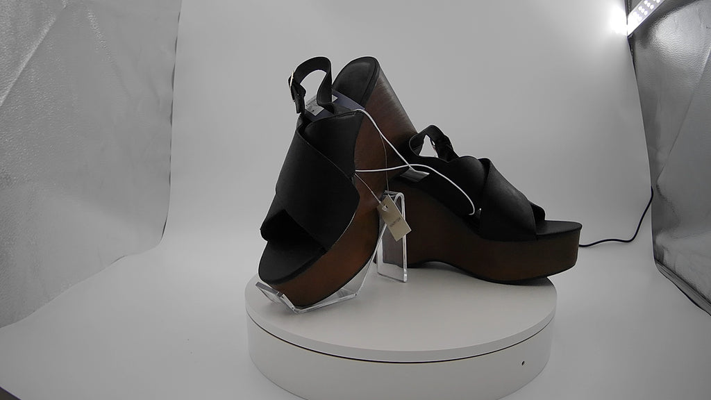 Women's Naomi Wood Wedge Heels with Memory Foam Insole - Universal Thread Black 8: Ankle Strap, Open Toe
