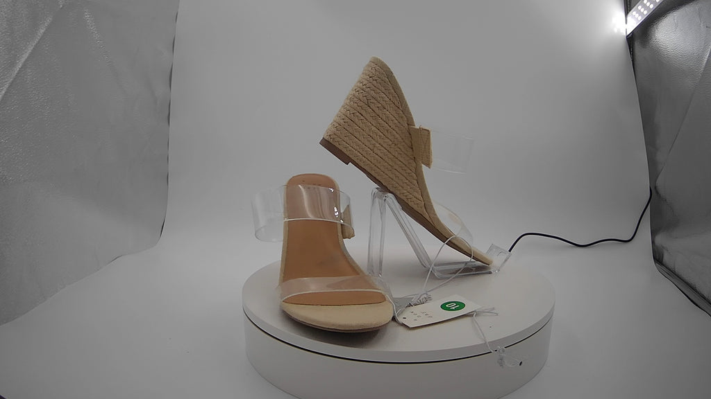 Women's Ansel Double Band Open Toe Wedge Heels with Memory Foam Insole - A New Day Tan 10: Slip-On, 3.75" Platform