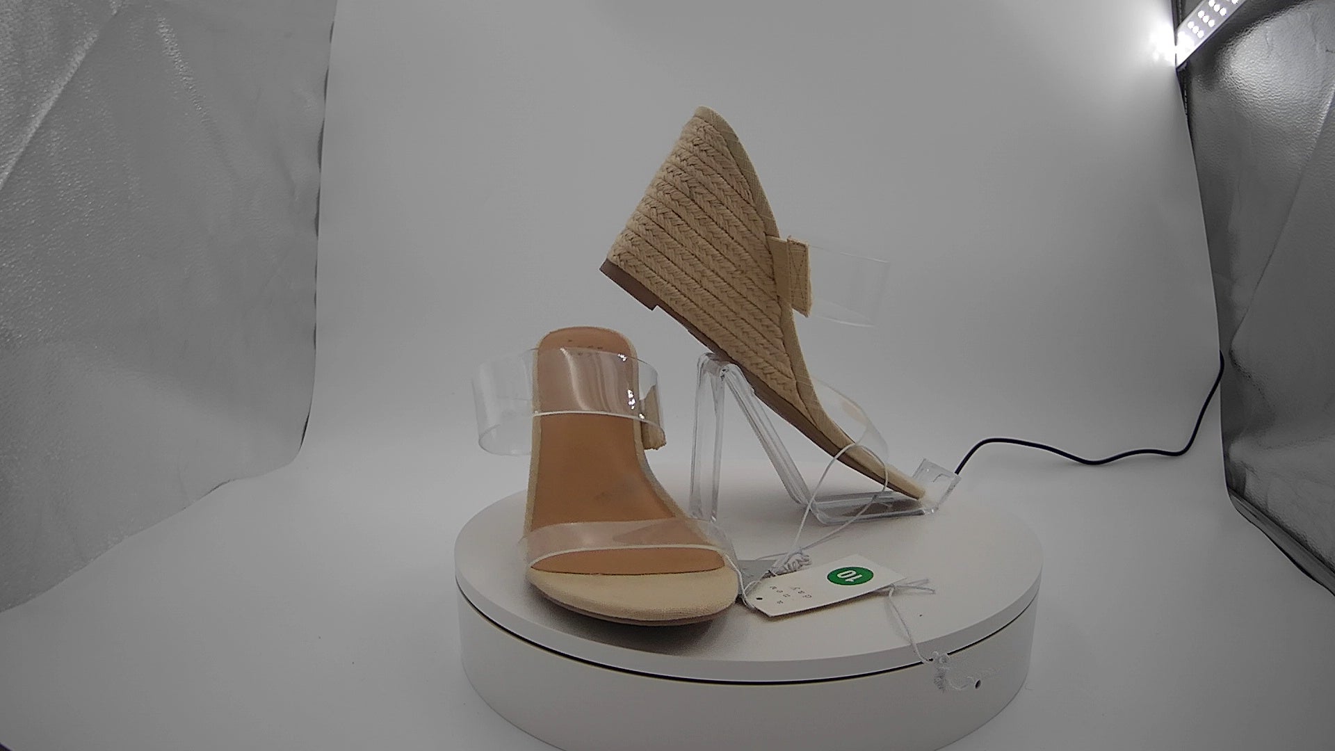 Women's Ansel Double Band Open Toe Wedge Heels with Memory Foam Insole - A New Day Tan 10: Slip-On, 3.75" Platform