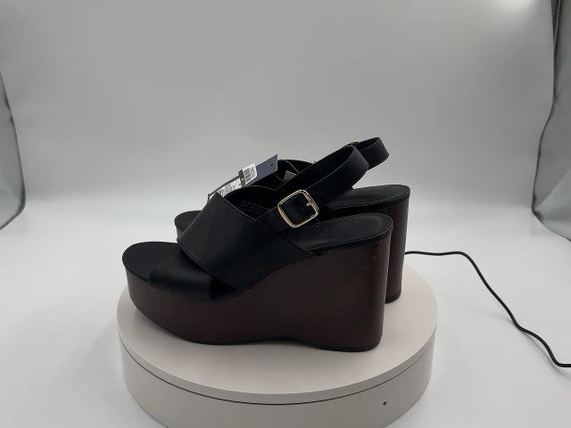Women's Naomi Wood Wedge Heels with Memory Foam Insole - Universal Thread Black 8.5: Ankle Strap, Open Round Toe, Buckle Closure