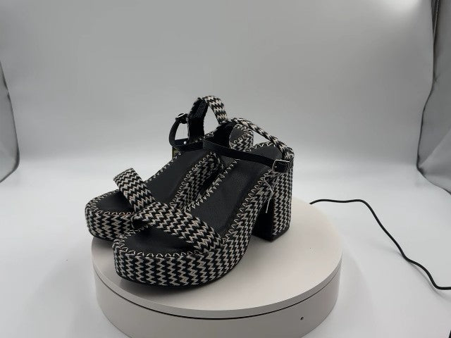 Women's Madeline Woven Platform Sandal Heels with Memory Foam Insole - Universal Thread Black 8: Ankle Strap, Block Heel