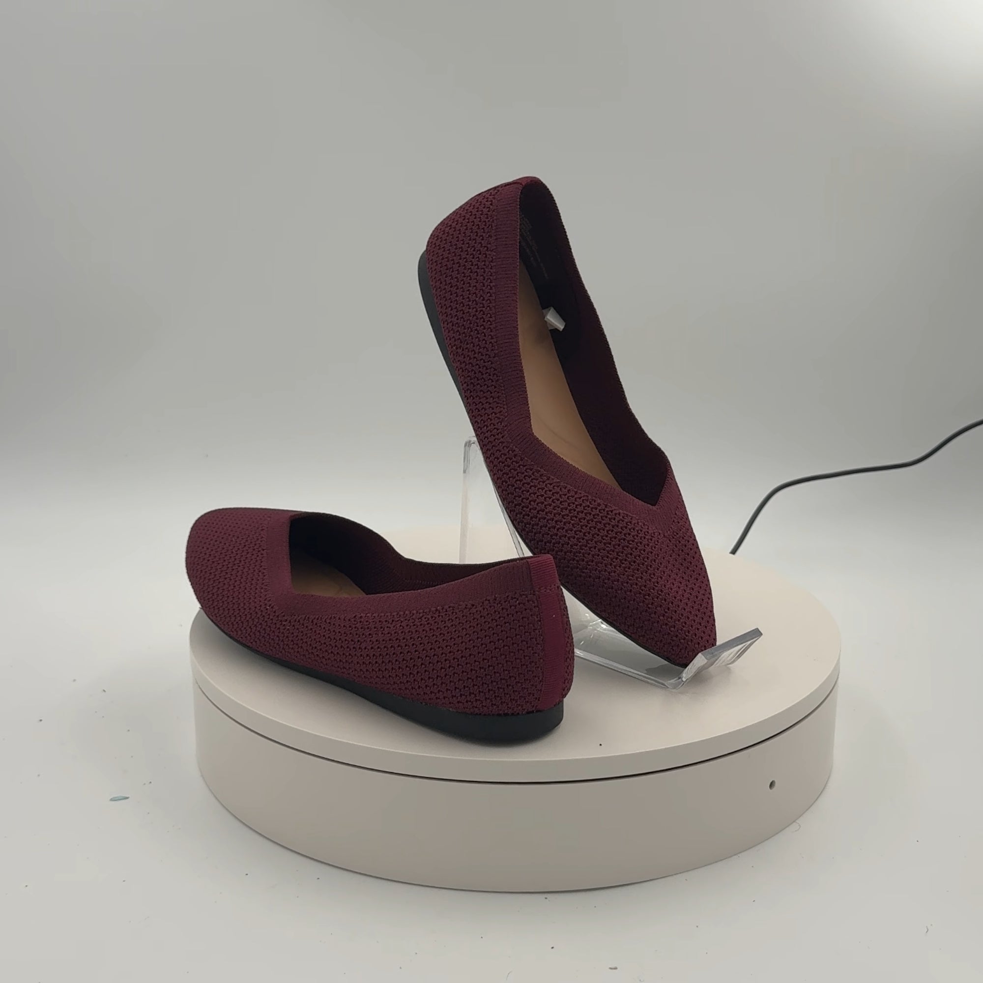 Women's Claire Knit Washable Flats - A New Day Burgundy 7