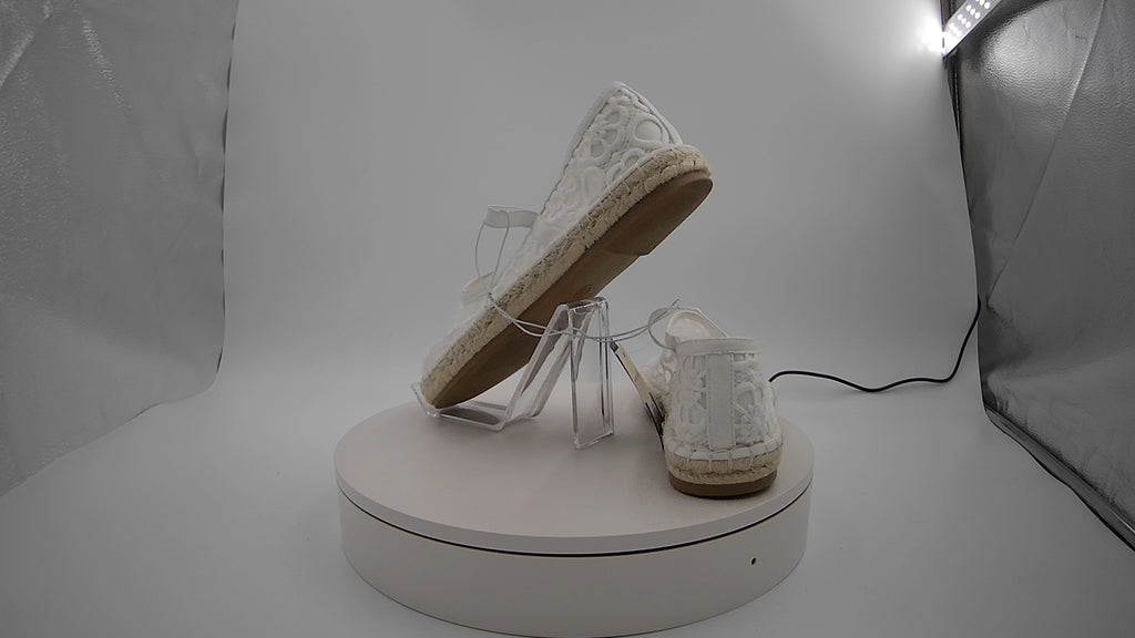 Women's Celia Floral Lace Mary Jane Espadrille Flat with Memory Foam Insole - Universal Thread White 8.5: Breathable Mesh Upper