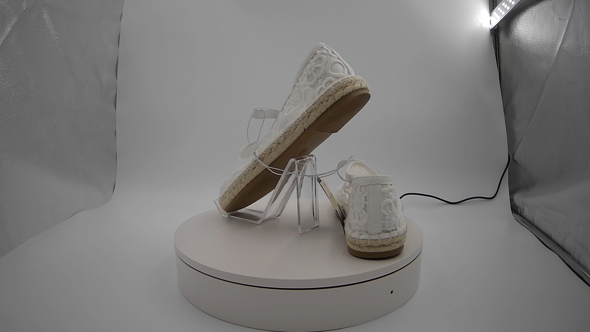 Women's Celia Floral Lace Mary Jane Espadrille Flat with Memory Foam Insole - Universal Thread White 8.5: Breathable Mesh Upper