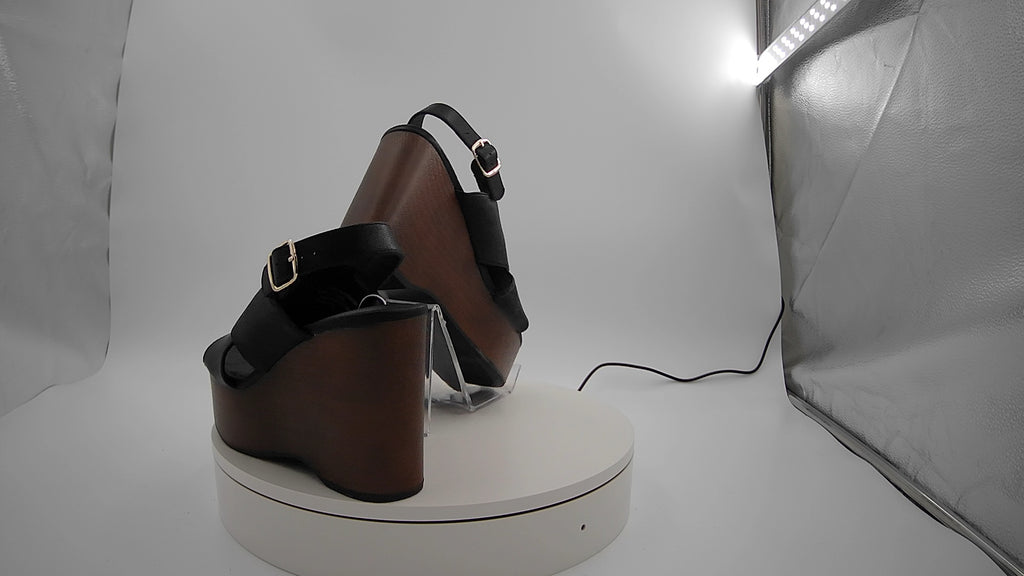 Women's Naomi Wood Wedge Heels With Memory Foam Insole - Universal Thread Black 6: Ankle Strap, Open Toe
