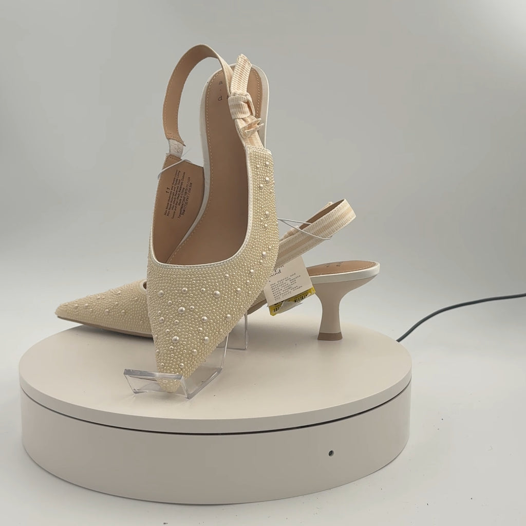 Women's Milan Pearl Slingback Heels - A New Day Ivory 11: Satin Pointed Toe, Cushioned Insole