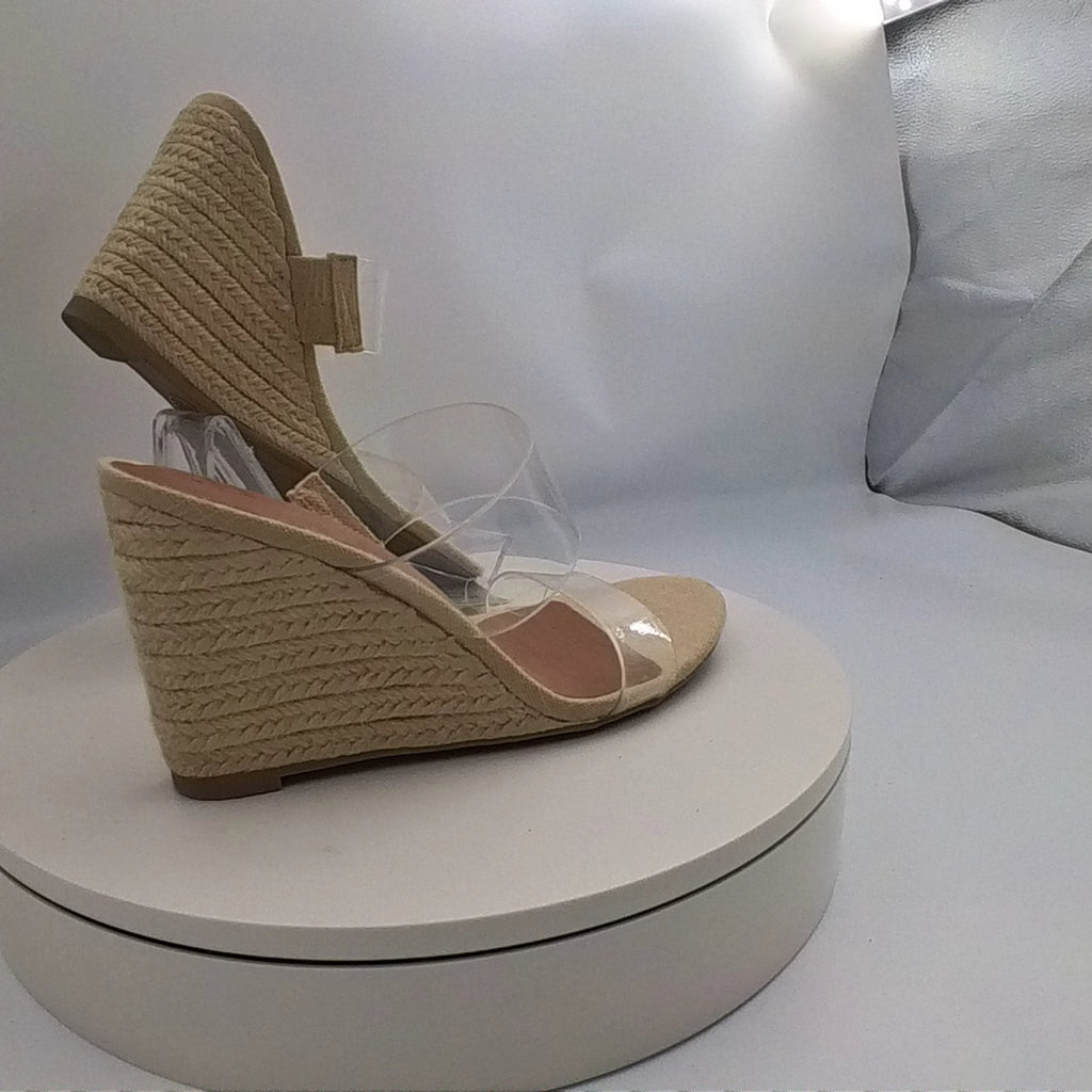 Women's Ansel Double Band Open Toe Wedge Heels With Memory Foam Insole - A New Day Tan 7.5: Slip-On, Platform Heel