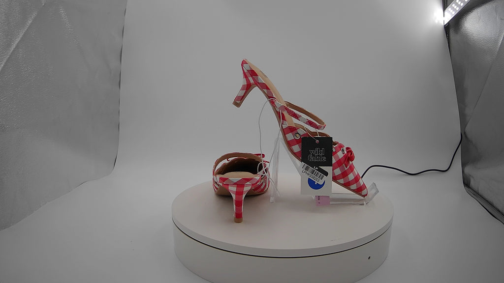 Women's Lysandra Gingham Eyelet Kitten Heels - Wild Fable Red 7: Slip-On, Pointed Toe, Louis Heel
