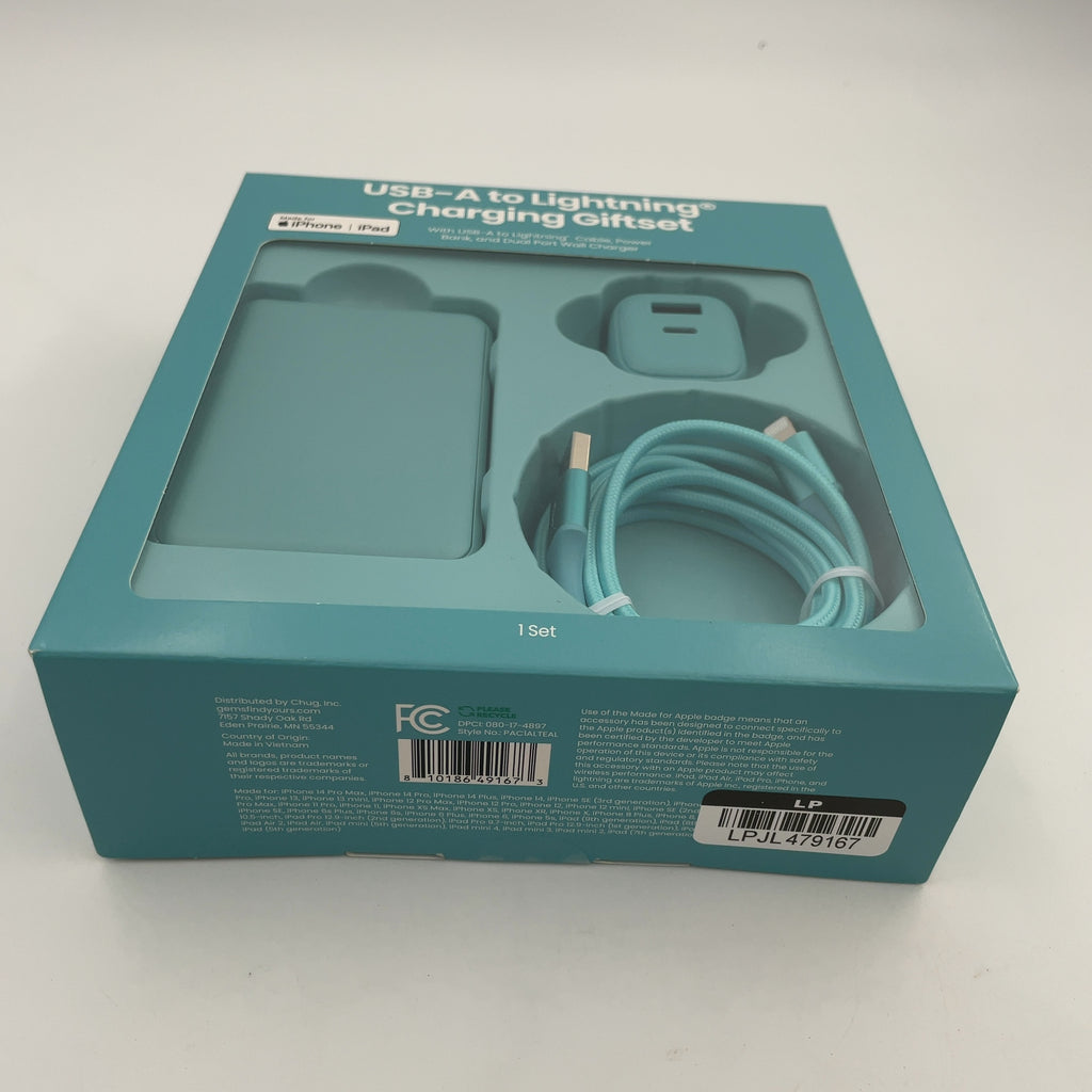 Gems Usb-A To Lightning Charging Gift Set With 5000Mmah Power Bank, Cable, And Wall Charger - Teal Blue (Please Be Advised That Sets May Be Missing Pieces Or Otherwise Incomplete.)