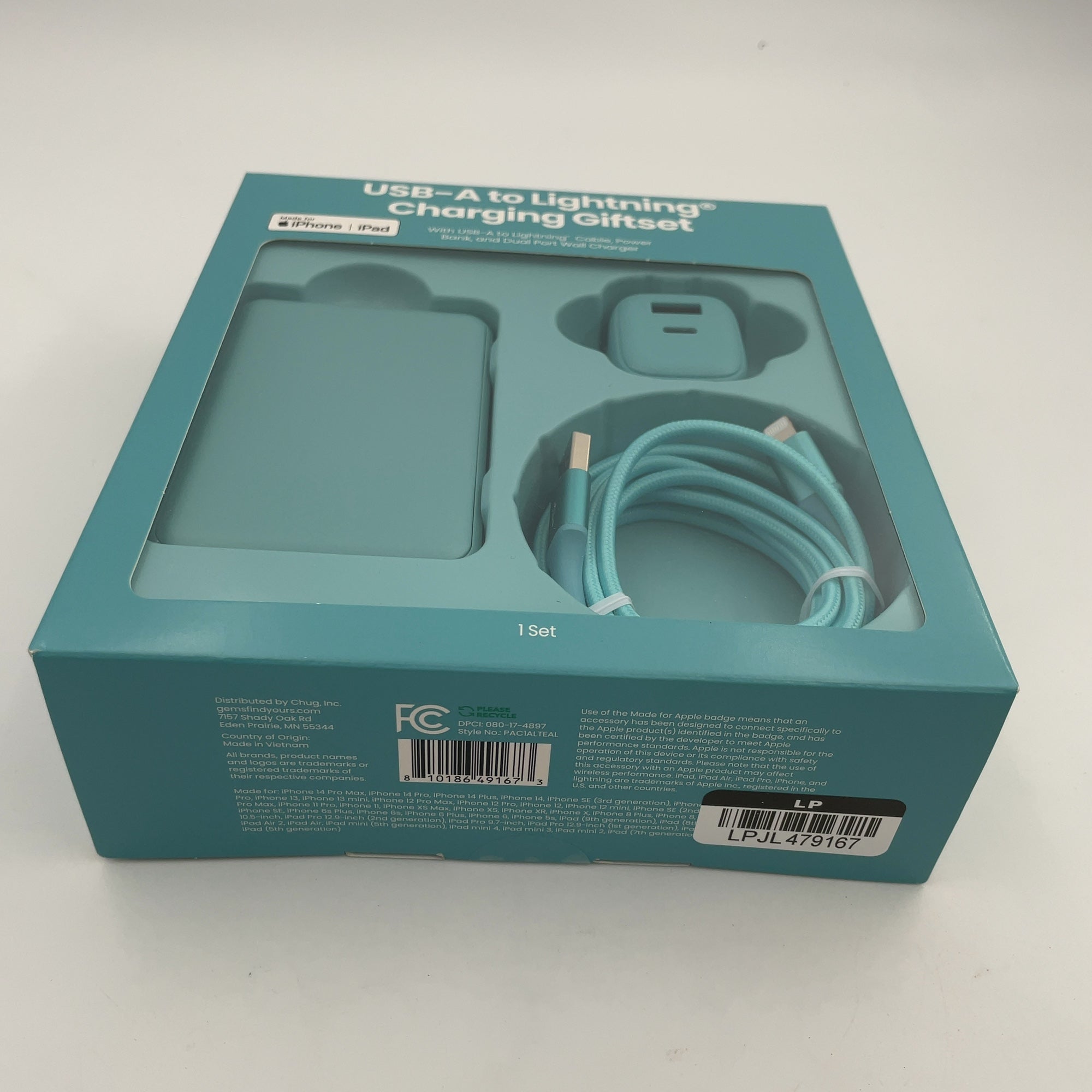 Gems Usb-A To Lightning Charging Gift Set With 5000Mmah Power Bank, Cable, And Wall Charger - Teal Blue (Please Be Advised That Sets May Be Missing Pieces Or Otherwise Incomplete.)
