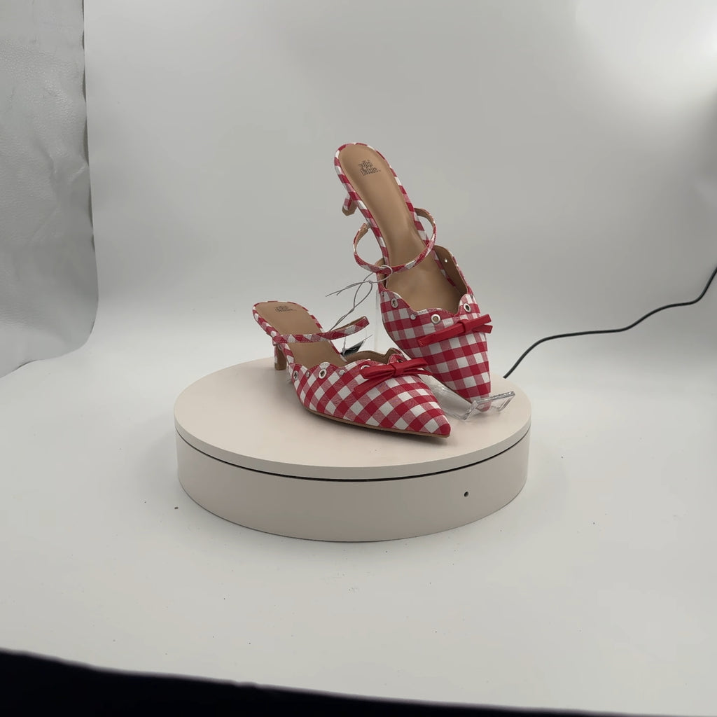 Women's Lysandra Gingham Eyelet Kitten Heels - Wild Fable Red 10: Slip-On Pumps, Pointed Toe, 2" Louis Heel, Textured Outsole