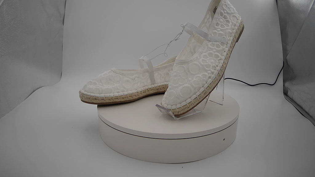Women's Celia Floral Lace Mary Jane Espadrille Flat with Memory Foam Insole - Universal Thread White 10: Breathable Mesh, Pull-On Style