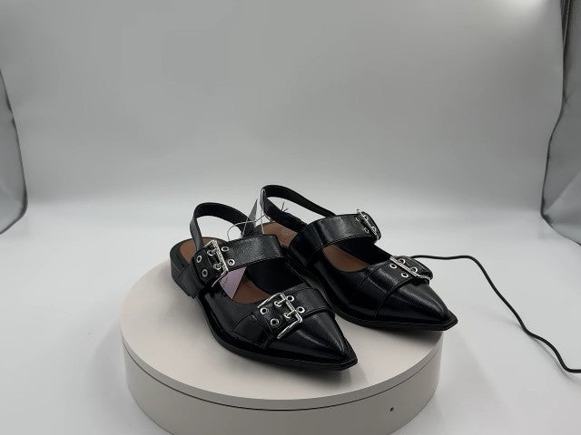 Women's Peyton Double Buckle Slingback Flats with Memory Foam Insole - Wild Fable Black 7: Medium Width, Block Heel, Closed Almond Toe