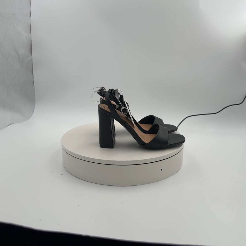 Women's Haley Ankle Strap Single Band Flare Heels With Memory Foam Insole - A New Day Black 6: Cushioned Square Toe, Block Heel