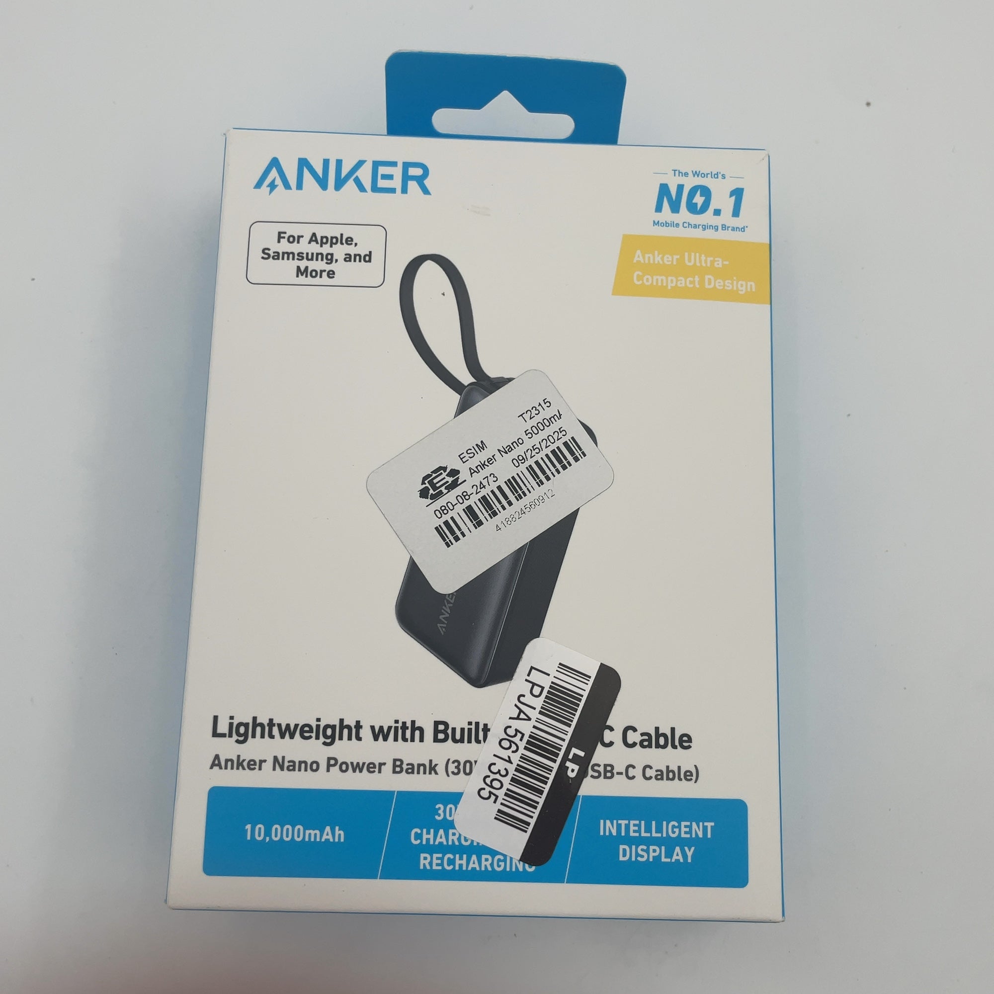 Anker 10000Mah 30W Power Bank With Built-In Cable - Black: Usb-C Compatible, Rechargeable, Apple Iphone Models