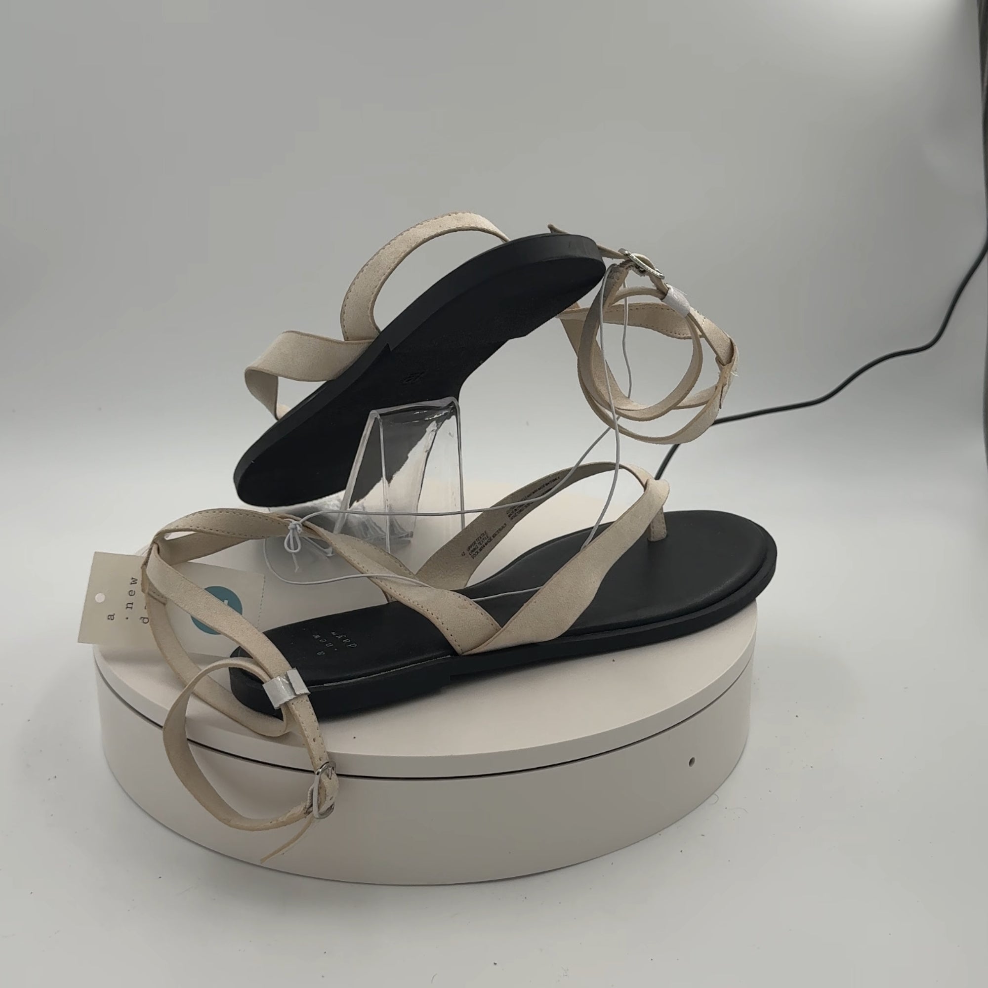 Women's Tarin Ankle Wrap Thong Sandals - A New Day Cream 12: Cushioned Footbed, Adjustable Ankle Strap, Open Round Toe