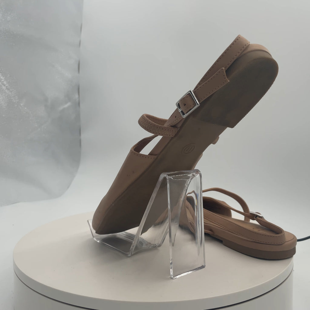 Women's Vada Slingback Scrunch Toe Flats - A New Day Tan 10: Memory Foam, Faux Leather, Buckle Closure