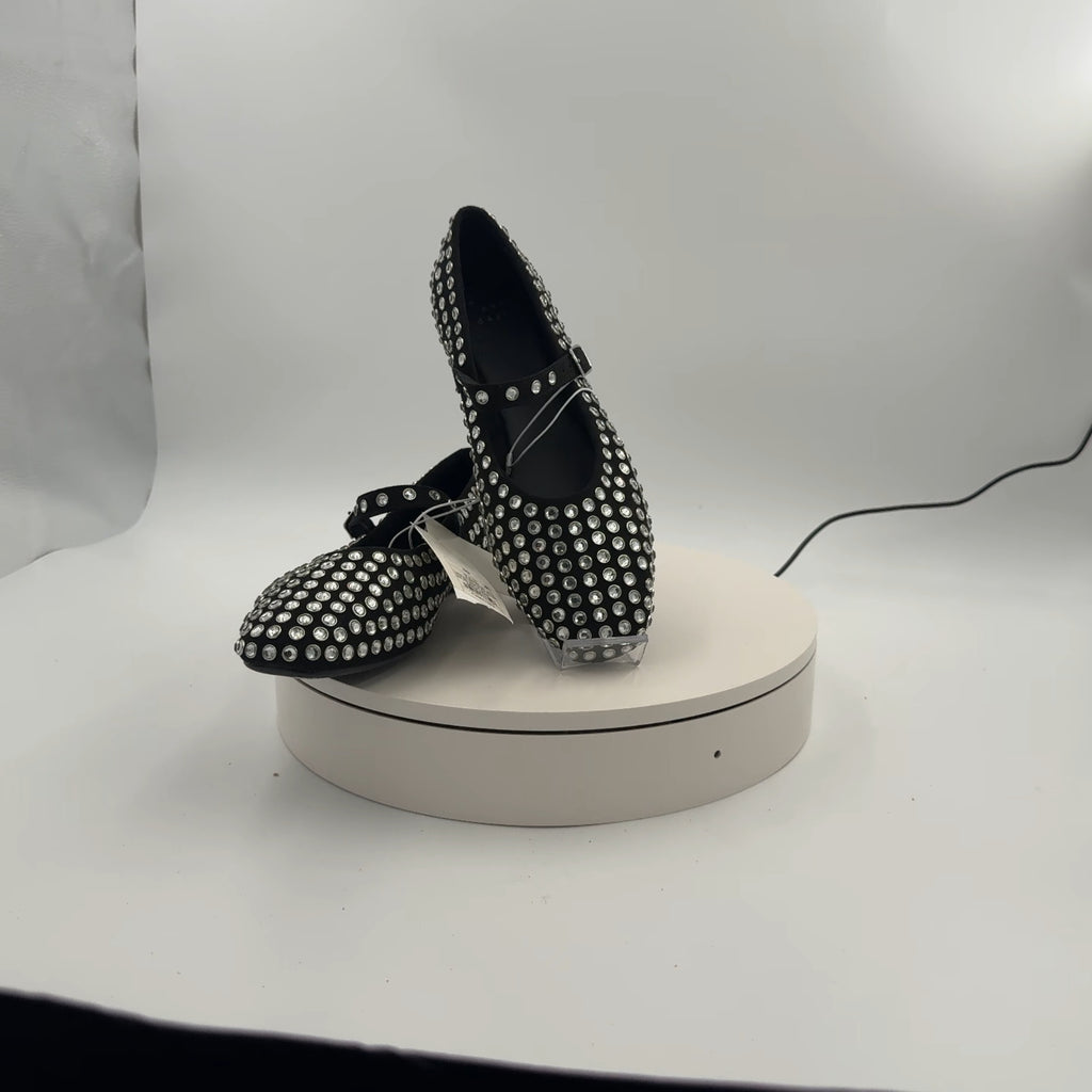 Women's Issa Rhinestone Mary Jane Ballet Flats - A New Day Black 10: Medium Width, Closed Round Toe, Pull-On Style