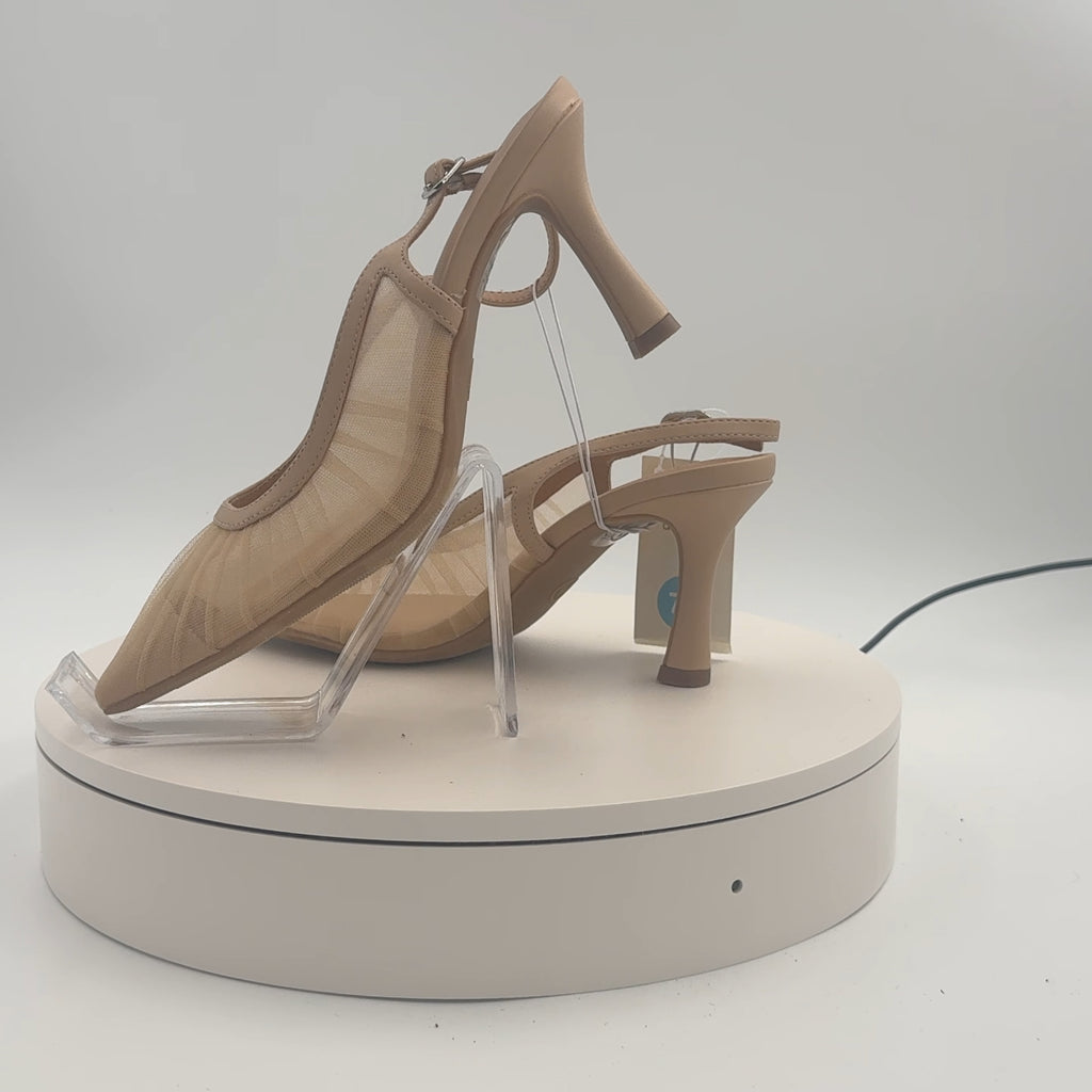 Women’s Abigail Pleated Mesh Sling Back Heels – A New Day Tan 7.5