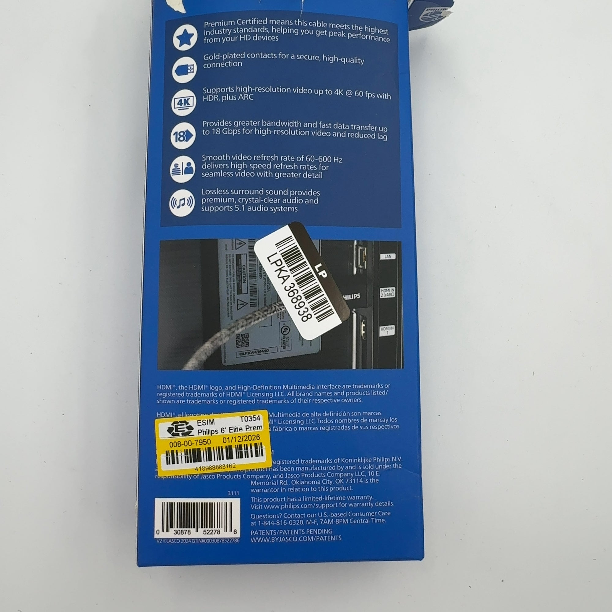 Philips 6' Elite Premium High-Speed Hdmi Cable With Ethernet, 4K@60Hz - Braided: Male-To-Male Connections