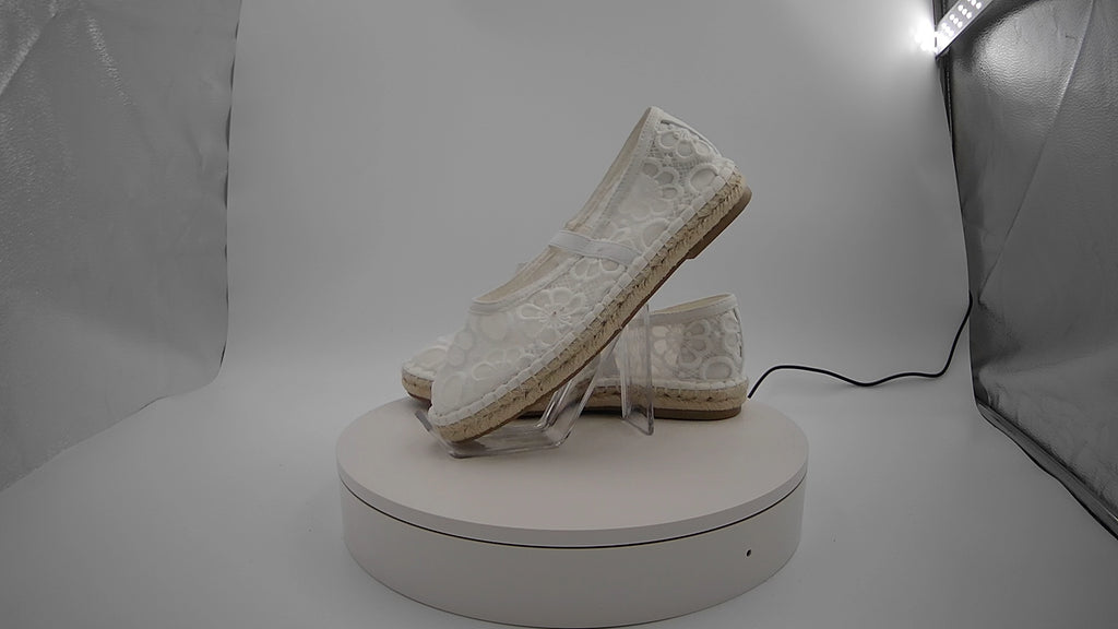 Women's Celia Floral Lace Mary Jane Espadrille Flat with Memory Foam Insole - Universal Thread White 7: Breathable Mesh Upper