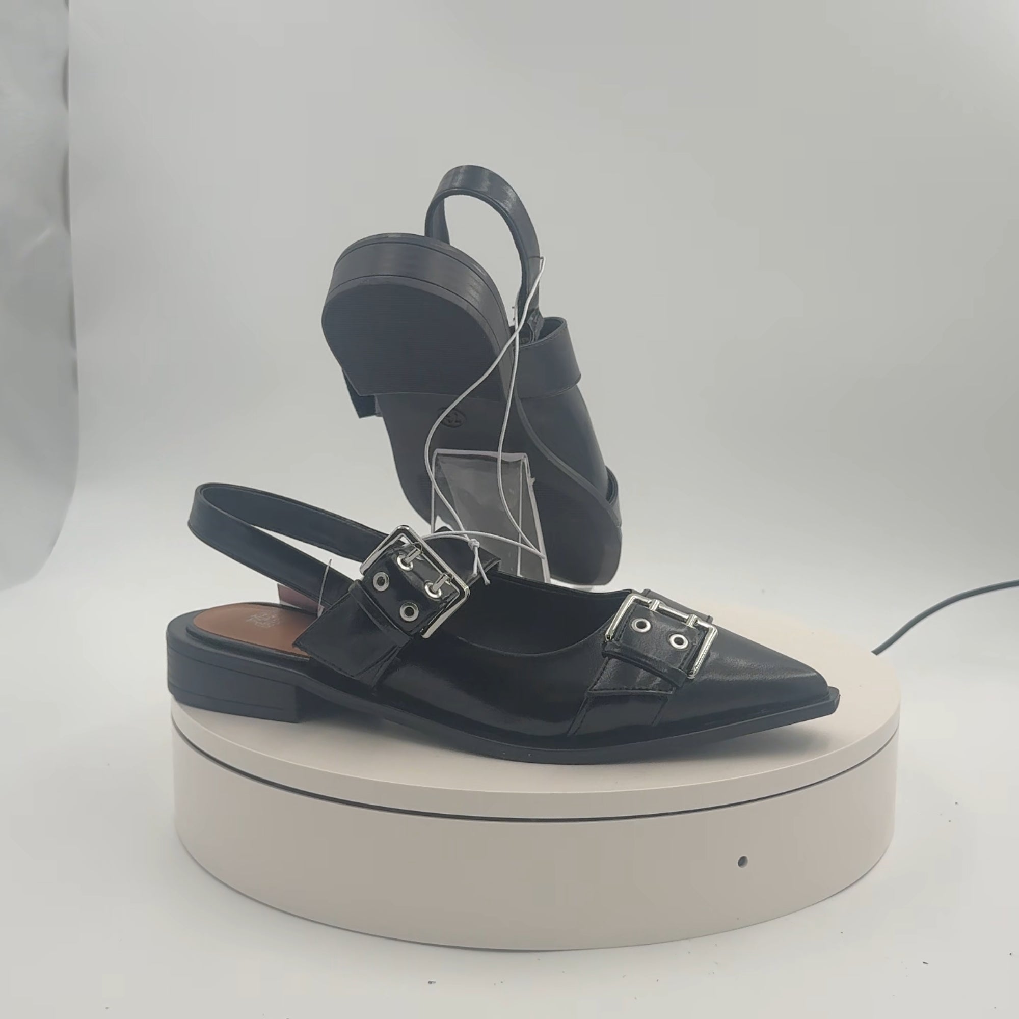 Women's Peyton Double Buckle Slingback Flats With Memory Foam Insole - Wild Fable Black 7.5: Medium Width, Block Heel, Closed Toe