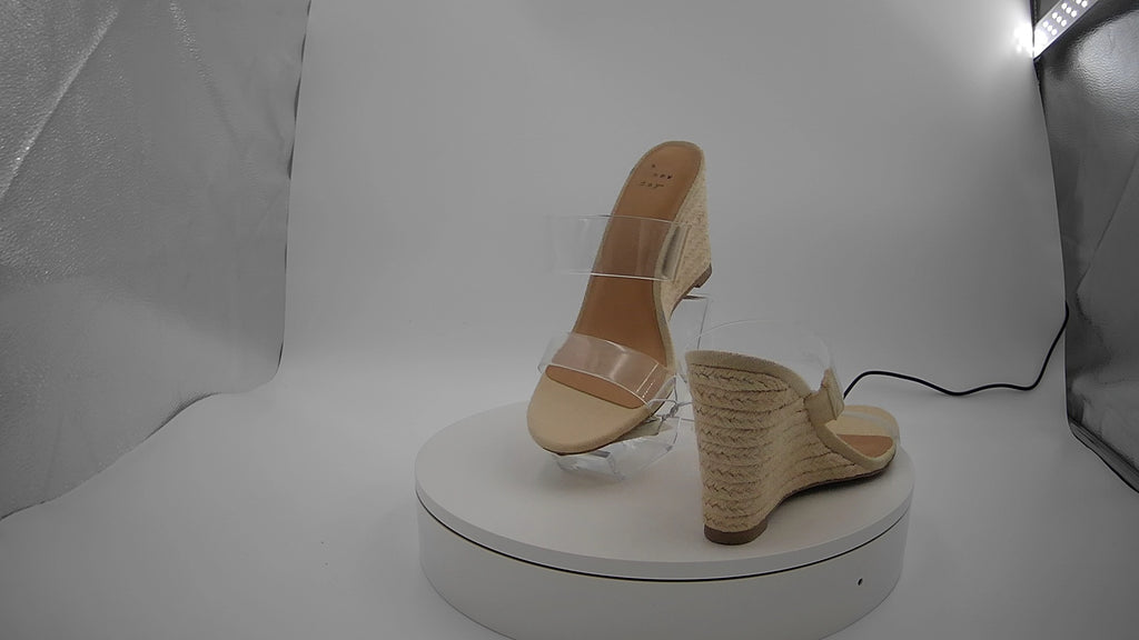 Women's Ansel Double Band Open Toe Wedge Heels with Memory Foam Insole - A New Day Tan 7: Slip-On Platform