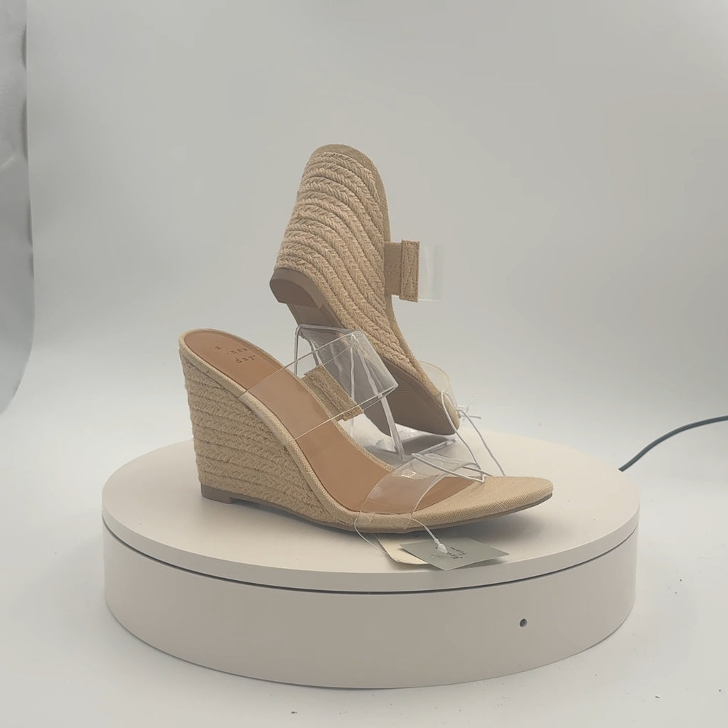 Women's Ansel Double Band Open Toe Wedge Heels With Memory Foam Insole - A New Day Tan 6: Slip-On, Platform Heel
