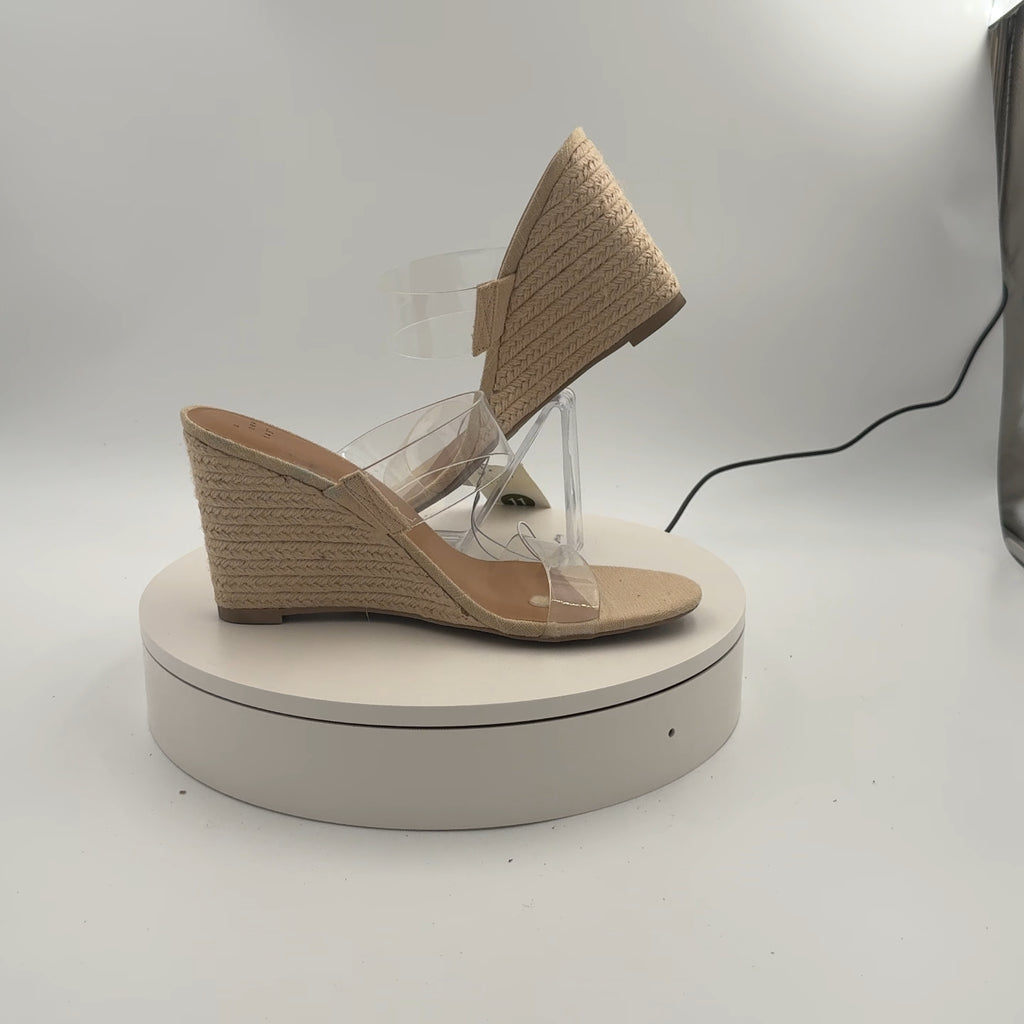 Women's Ansel Double Band Open Toe Wedge Heels With Memory Foam Insole - A New Day Tan 11: Slip-On, Platform Heel