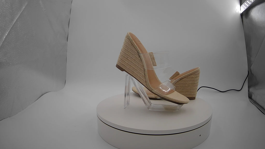 Women's Ansel Double Band Open Toe Wedge Heels with Memory Foam Insole - A New Day Tan 7: Slip-On Platform