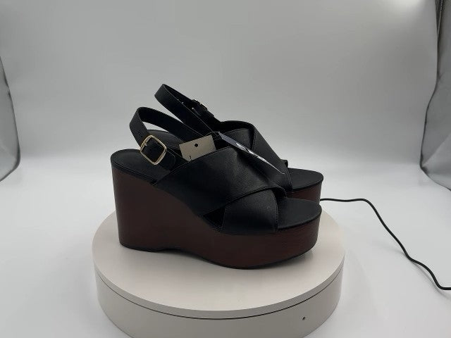 Women's Naomi Wood Wedge Heels with Memory Foam Insole - Universal Thread Black 8.5: Ankle Strap, Open Round Toe, Buckle Closure