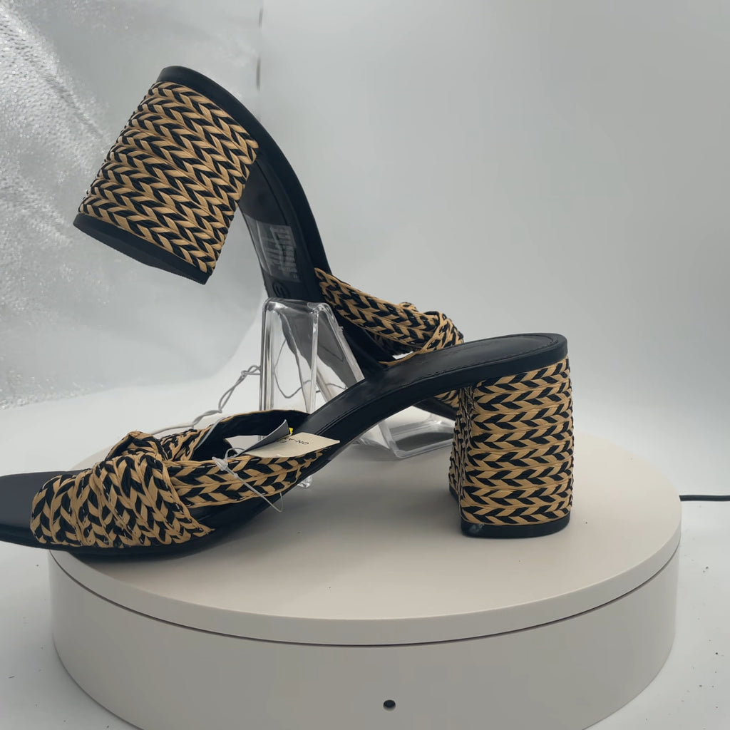 Women's Aaliyah Raffia Strappy Knot Sandal Heels - Universal Thread Black 11: Open Toe, Block Heel, Slip On, Square Toe